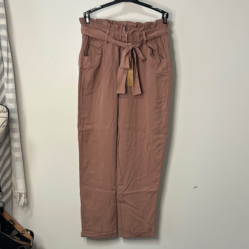 High-Waisted Pink Tie-Waist Pants